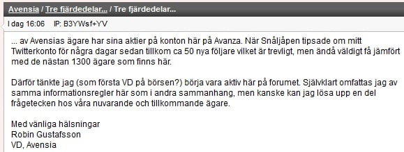 VD, Robin Gustafsson integrerar och svarar på frågor på Placeras forum.