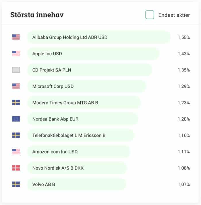 fondportföljanalys största innehav